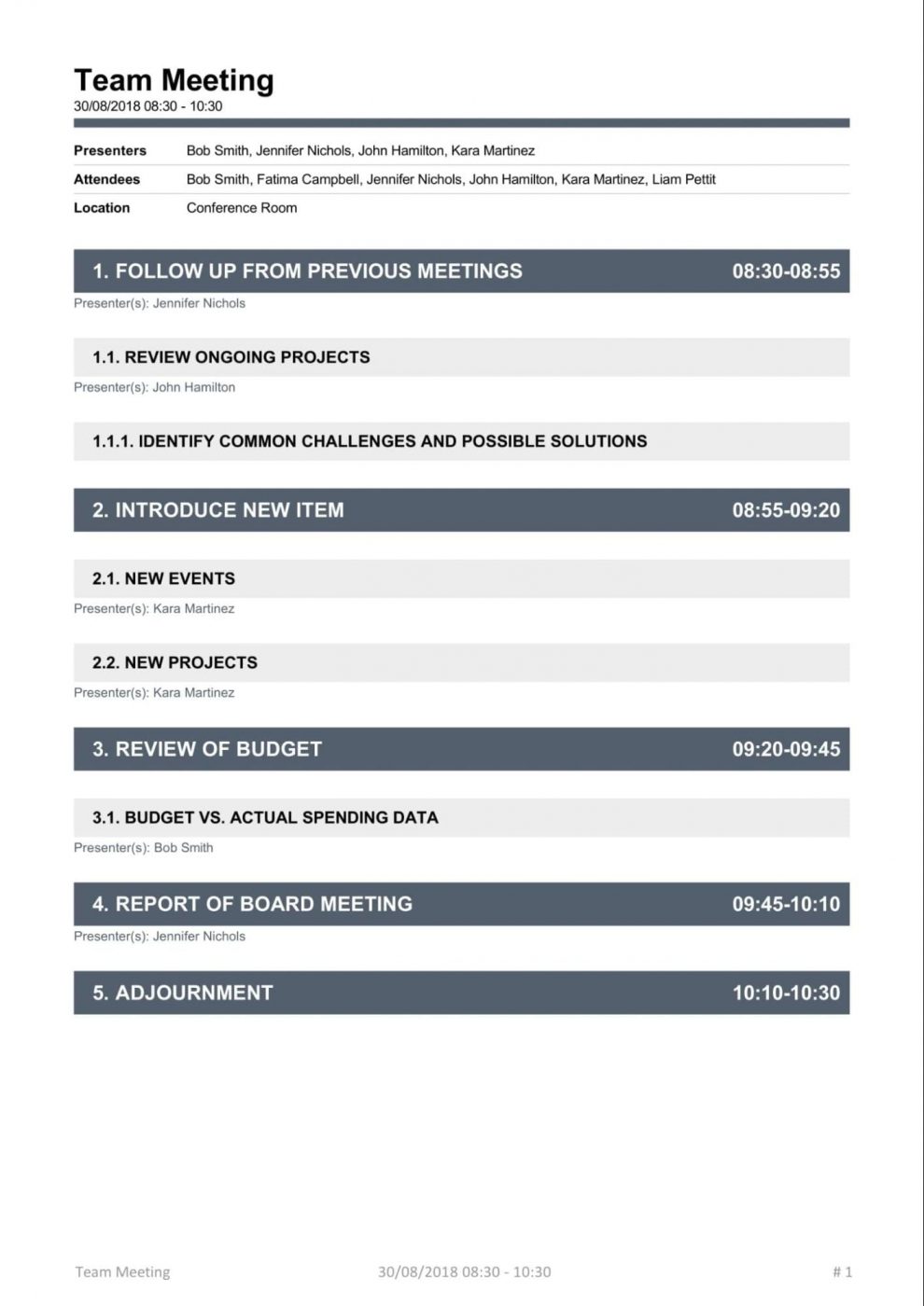 team meeting agenda template