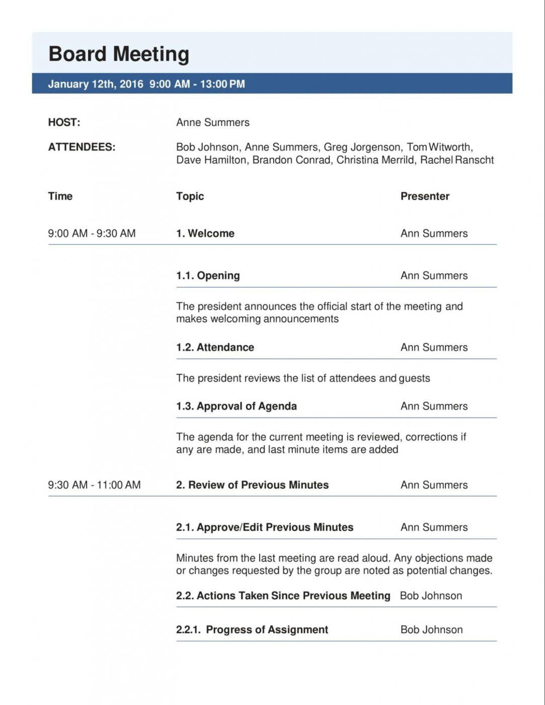 board meeting agenda template