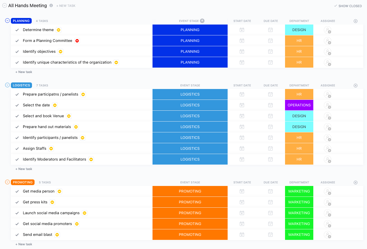 ClickUp all hands meeting template