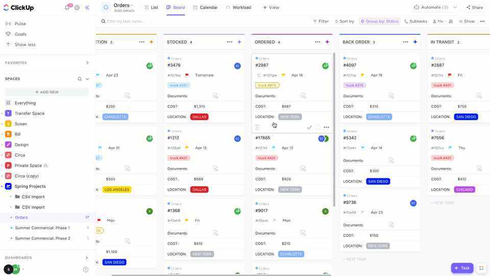 inventory management kanban board clickup