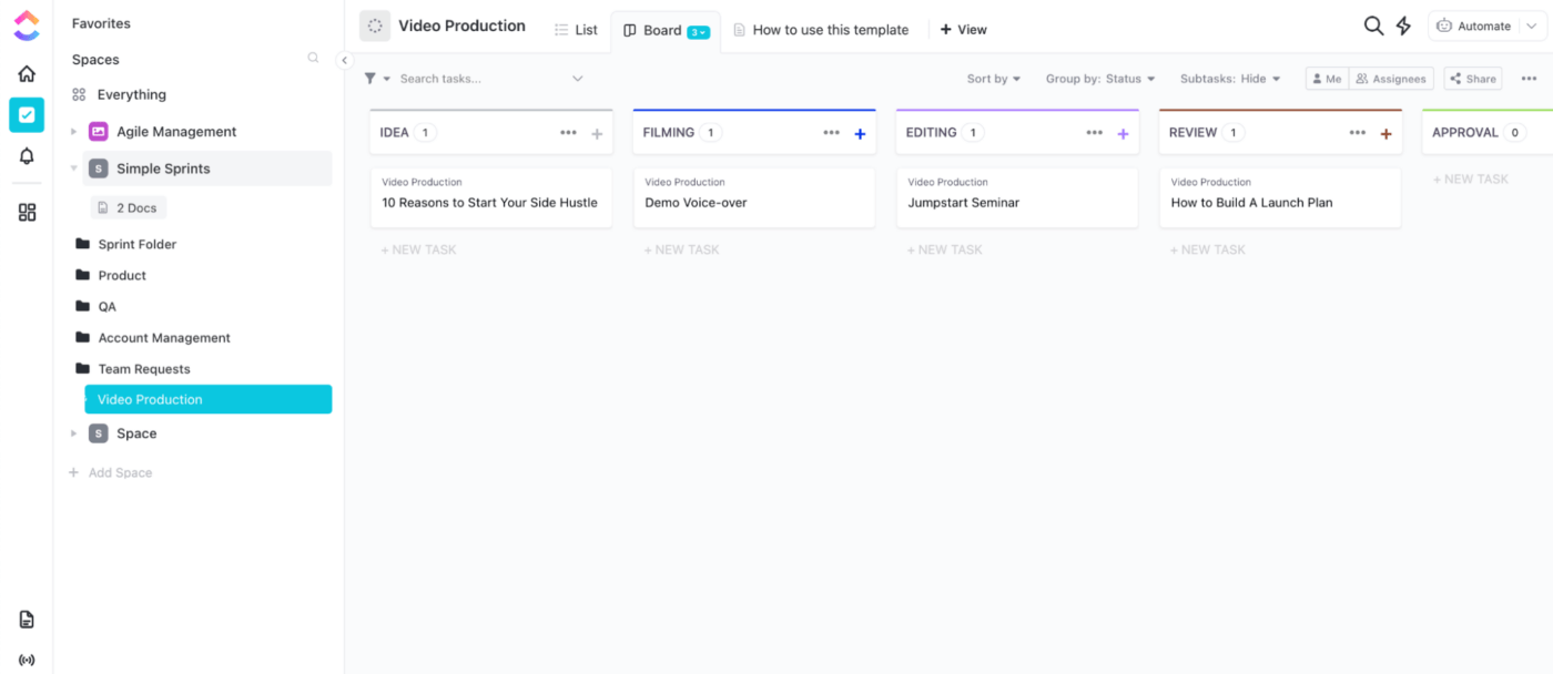 Video Production Kanban Board template by ClickUp