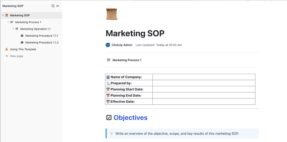 Marketing SOP template by ClickUp