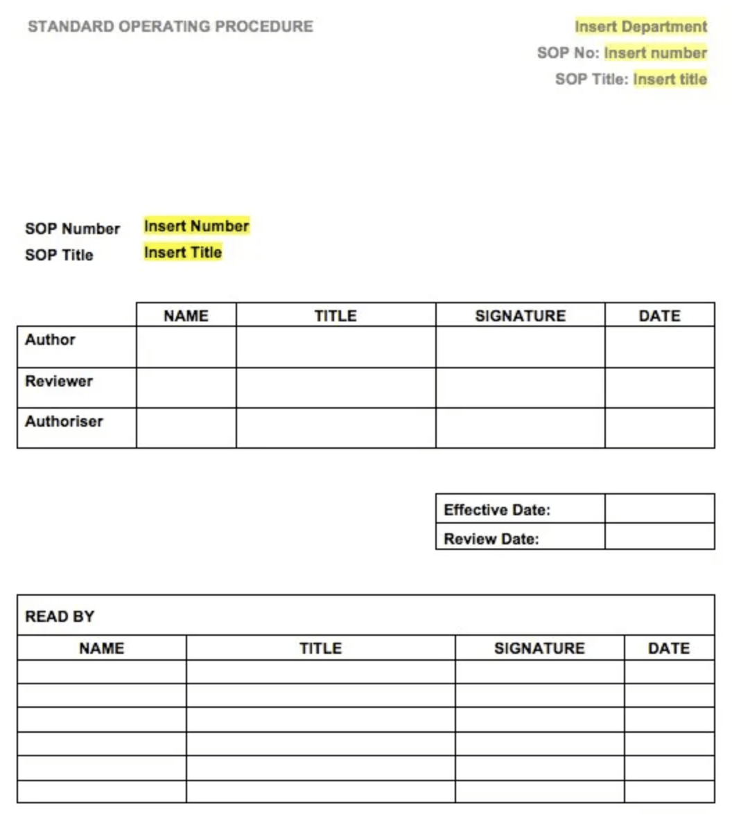 Standard SOP Template by Google Docs